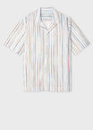 WHITE SIGNATURE PINSTRIPE SS OPEN COLLAR SHIRT
