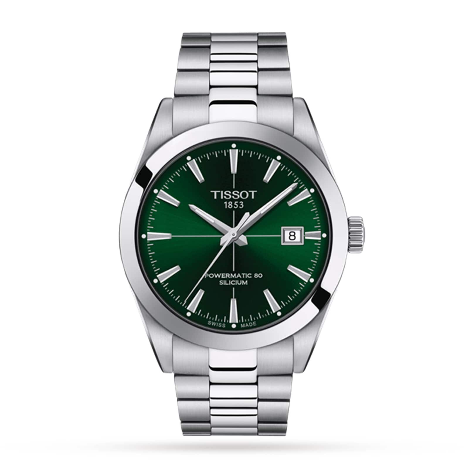 Mens silver watch with green face online