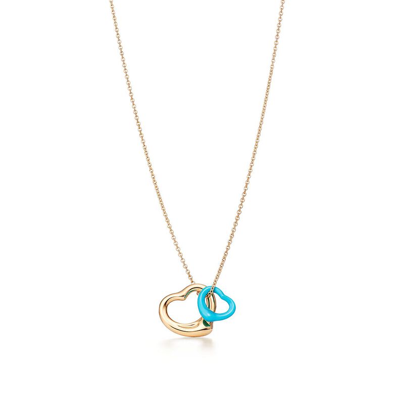 Elsa Peretti&reg; Open Heart pendant in 18k gold and turquoise., , hi-res