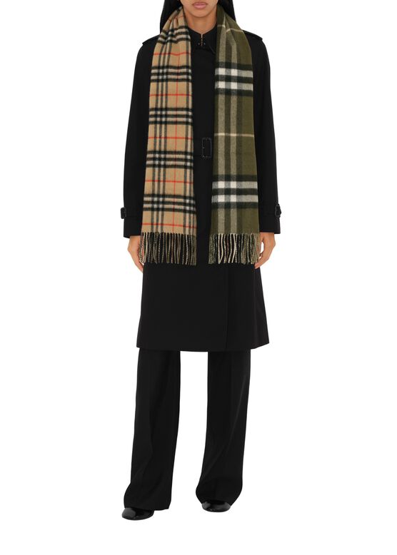 Reversible Contrast Check Cashmere Scarf, , hi-res