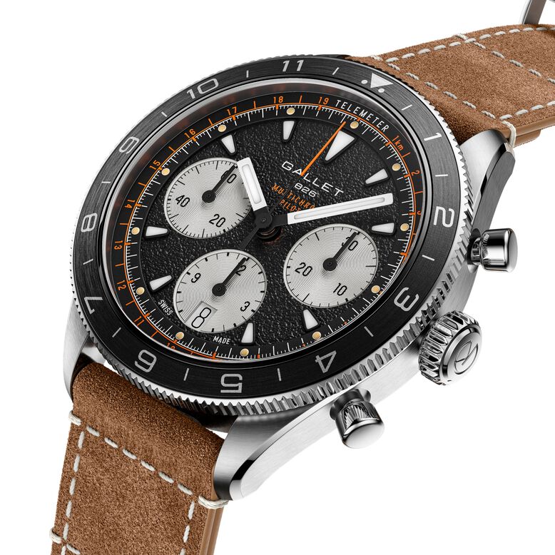 Multichron Pilot Chronograph Automatic 42mm Unisex Watch Black Dial Leather, , hi-res