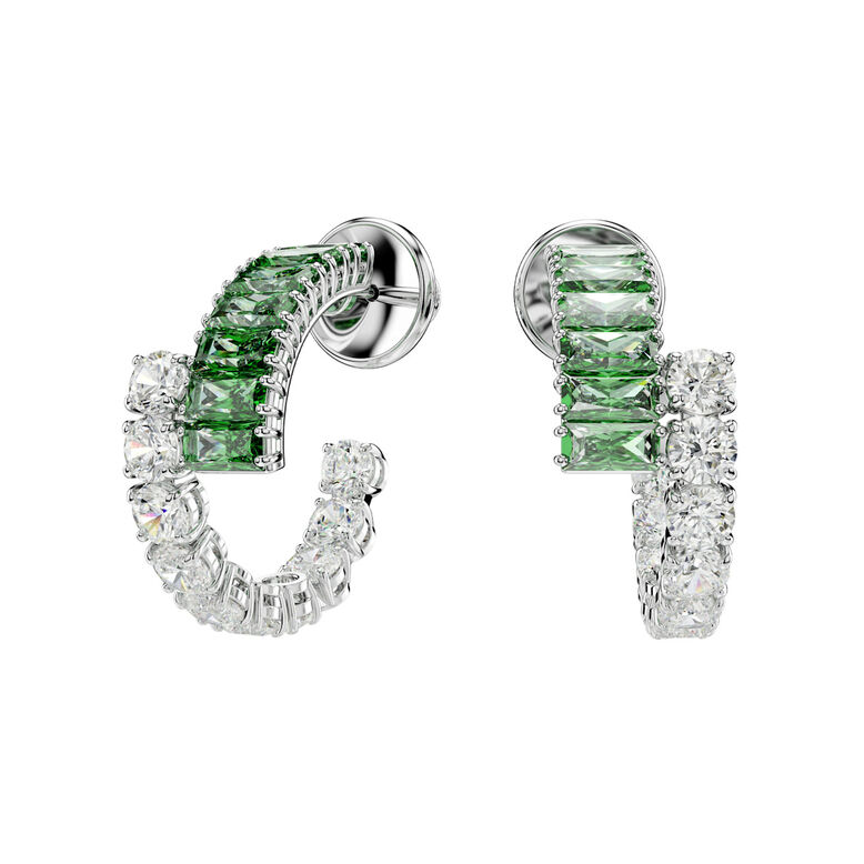 Matrix Hoop Green Rhodium Earrings , , hi-res