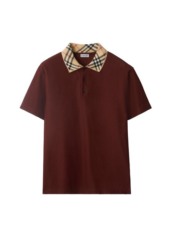 Check Collar Cotton Polo Shirt, , hi-res