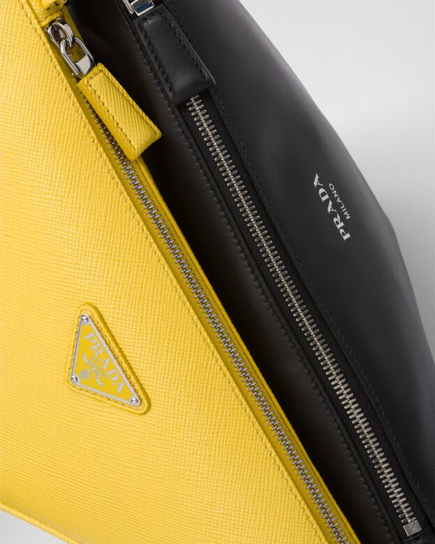 Saffiano leather and leather shoulder bag, , hi-res