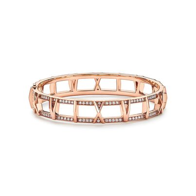 Atlas&reg; X Open Hinged Bangle in Rose Gold with Diamonds, Small, , hi-res