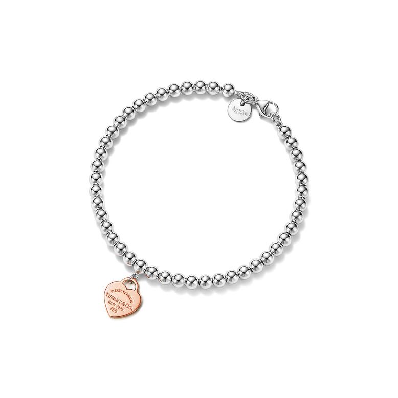 Return to Tiffany&reg; Heart Tag Bead Bracelet in Silver and Rose Gold, 4 mm - Size Small, , hi-res