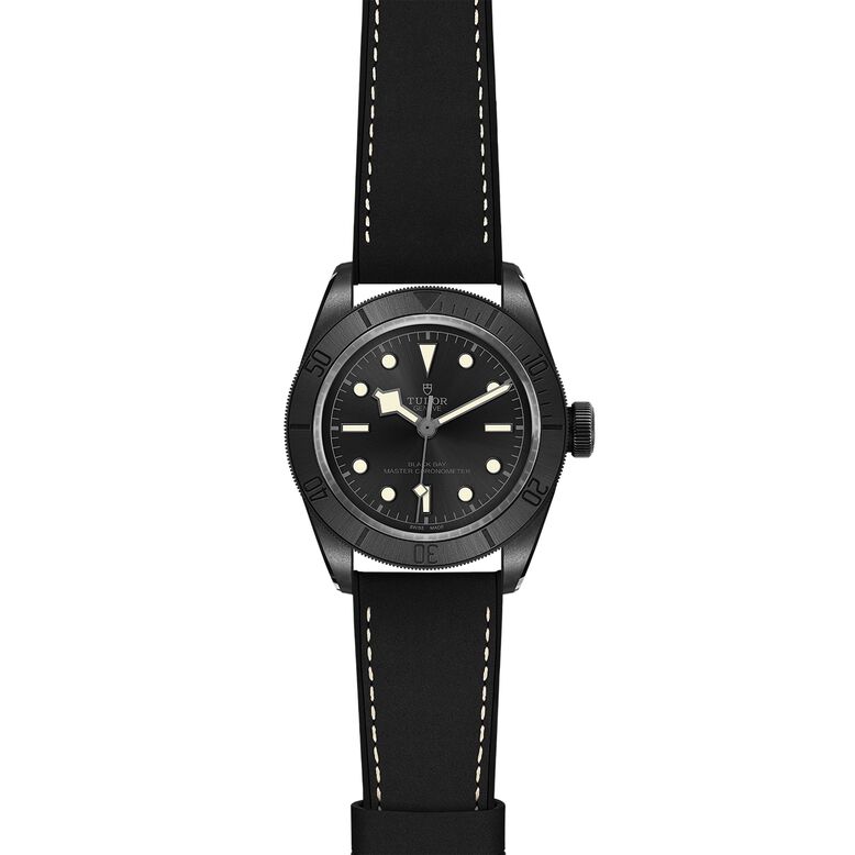 Black Bay Ceramic 41mm Ceramic Case Hybrid Leather And Rubber Strap, , hi-res