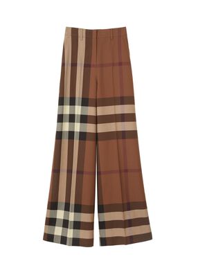 Check Wool Wide-leg Trousers