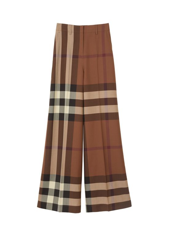 Check Wool Wide-leg Trousers, , hi-res