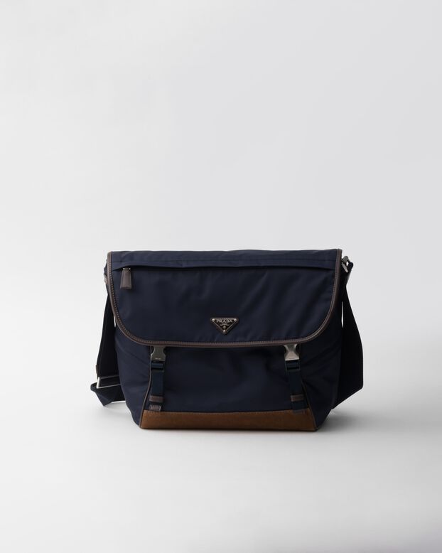 Large Re-Nylon and leather shoulder bag, , hi-res