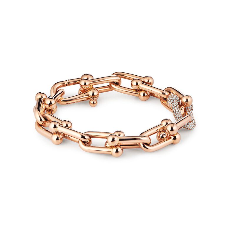 Tiffany HardWear Large Link Bracelet in Rose Gold with Diamonds - Size Medium, , hi-res