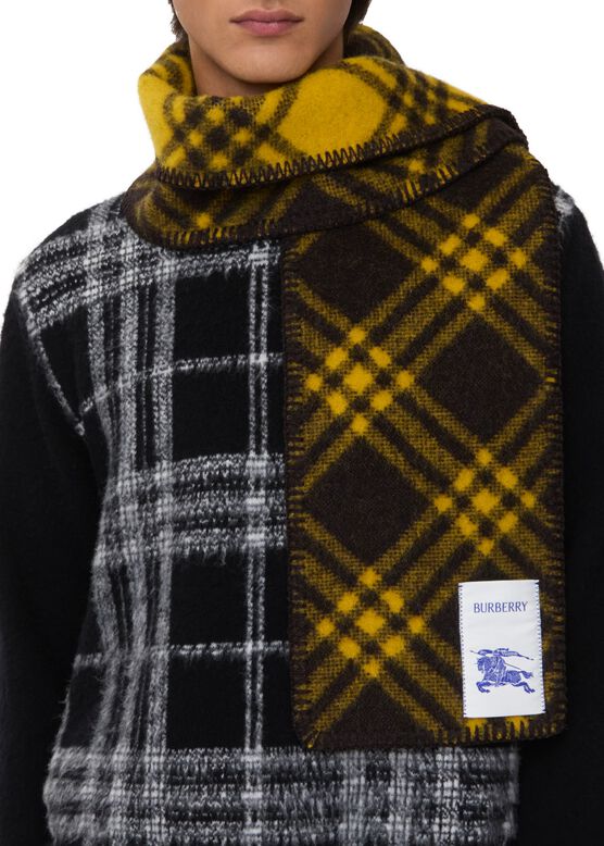 Narrow Check Wool Scarf, , hi-res