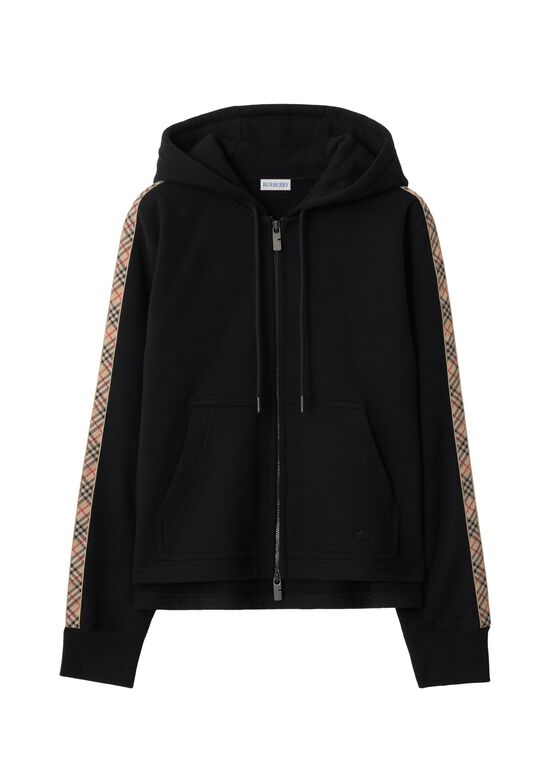 Check Trim Cotton Zip Hoodie, , hi-res
