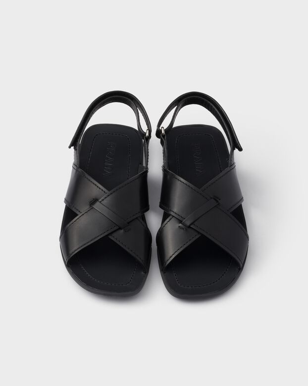 Dec&ograve; leather crisscross sandals, , hi-res