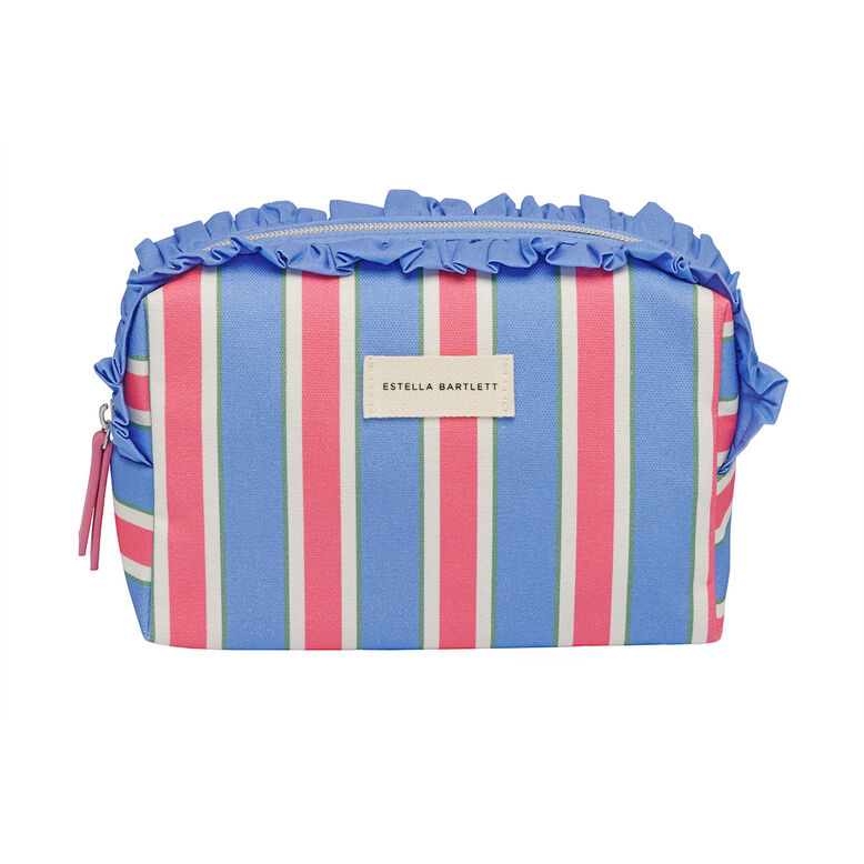 Blue Stripe Canvas Frill Washbag, , hi-res