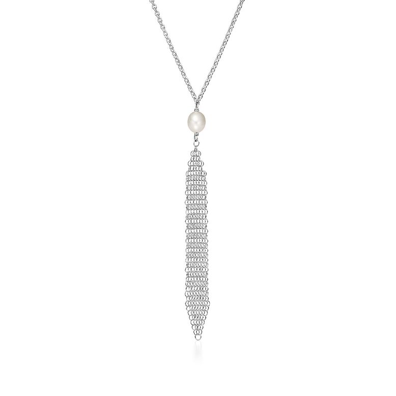 Elsa Peretti&reg; Mesh tassel pendant in sterling silver with a freshwater pearl., , hi-res