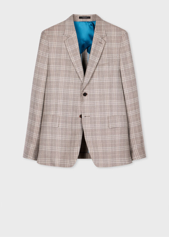 LIGHT GREY CHECK SUPER 130s BUGGY LINED WOOL JACKET, , hi-res