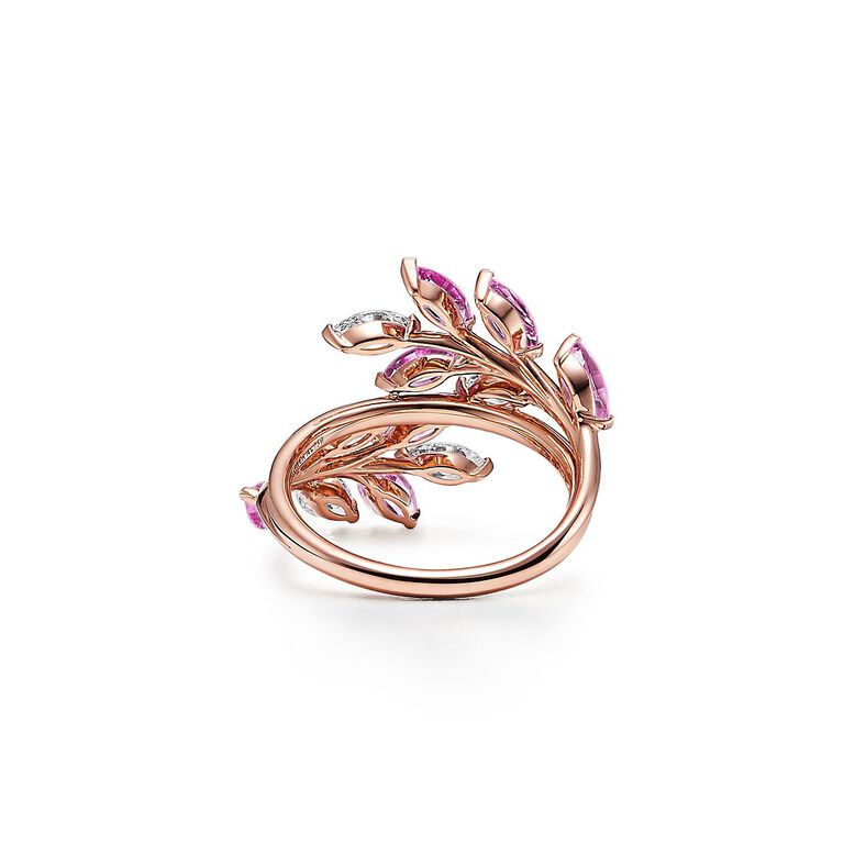 Tiffany Victoria&reg; vine bypass ring in 18k rose gold with sapphires and diamonds - Size 7, , hi-res
