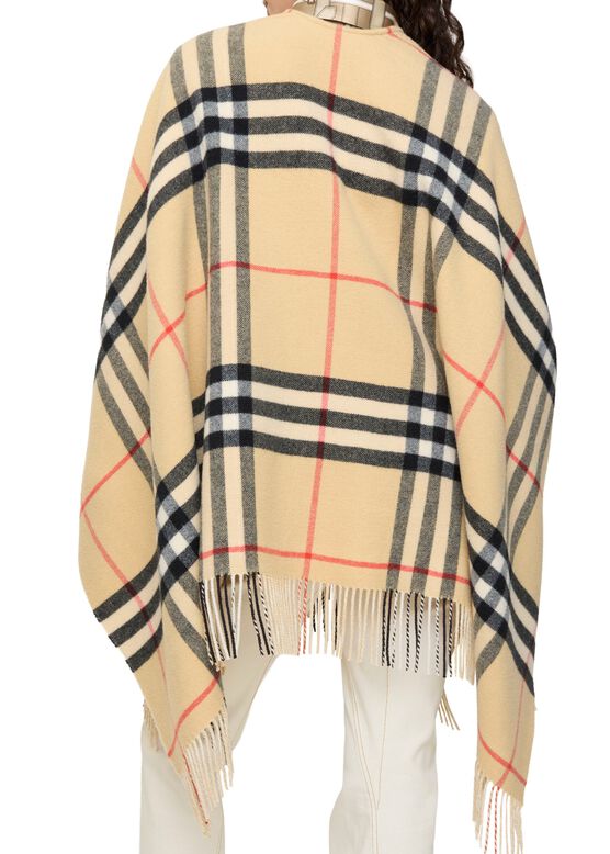 Contrast Check Cashmere Wool Cape, , hi-res