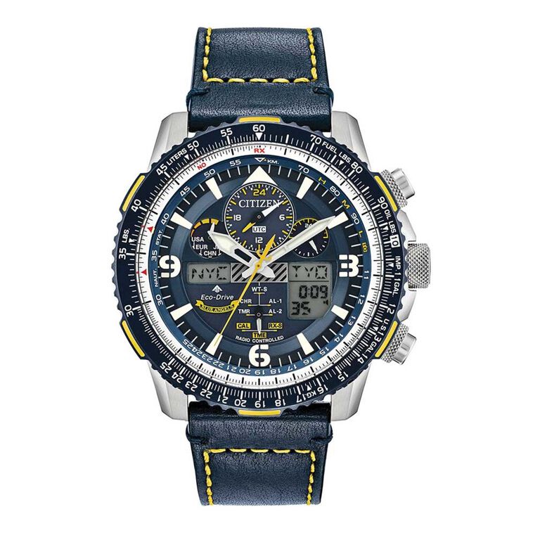 Mens Eco-Drive Blue Angels Skyhawk A.T Radio Controlled Alarm Chronograph Stainless Steel Watch, , hi-res