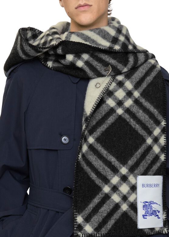 Check Wool Hooded Scarf, , hi-res