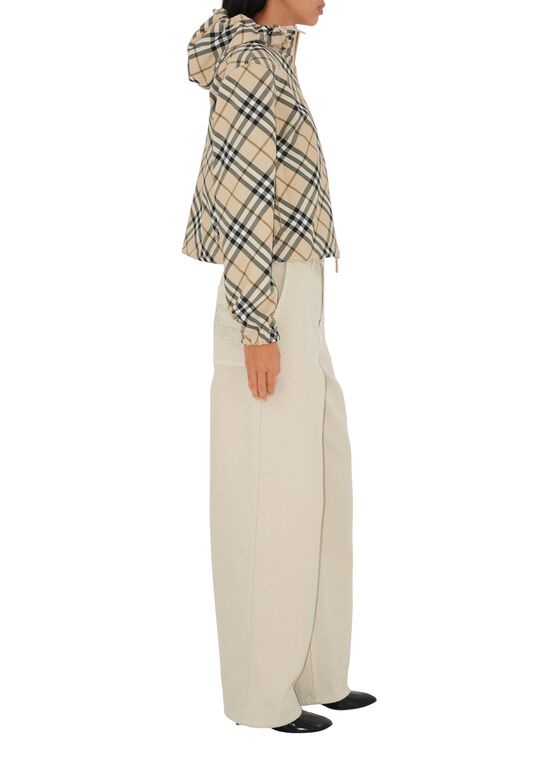 Cropped Reversible Check Hooded Jacket, , hi-res
