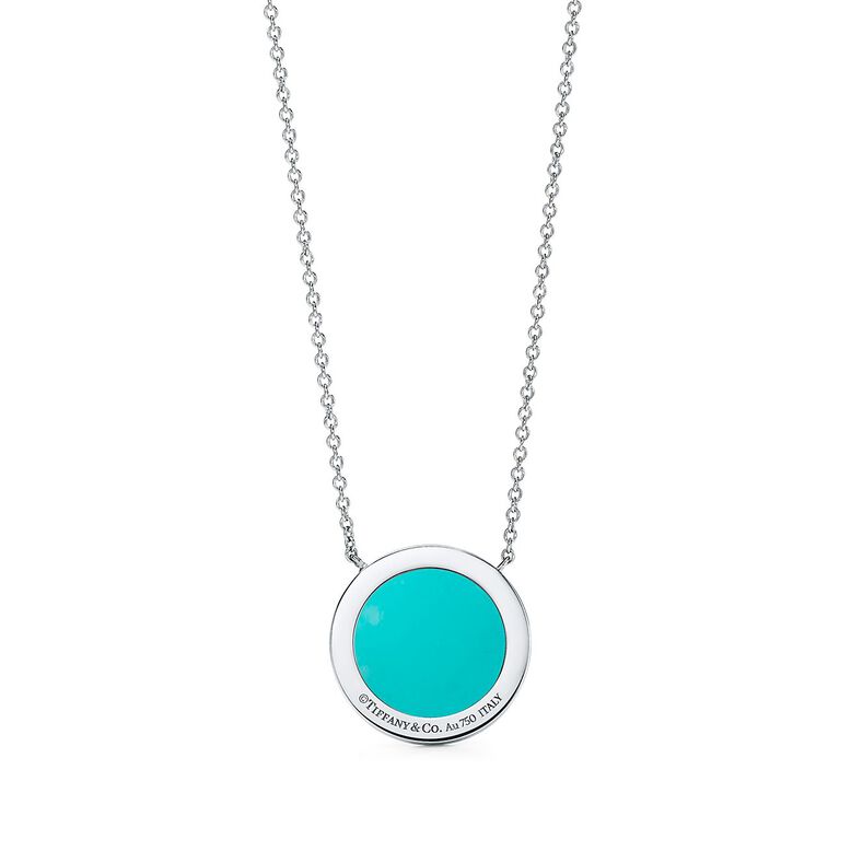 Tiffany T diamond and turquoise circle pendant in 18k white gold, , hi-res