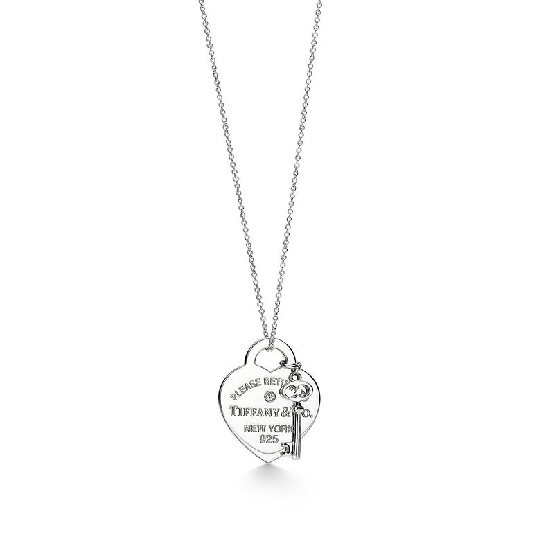 Return to Tiffany&trade; Heart Tag and Key Necklace in Silver with a Diamond, Medium, , hi-res