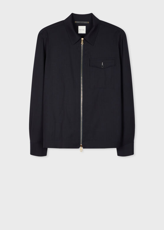 NAVY BI STRETCH LIGHTWEIGHT WOOL ZIP UP SHORT JACKET, , hi-res