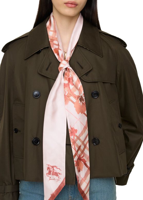 Skinny Watercolour Check Silk Scarf, , hi-res