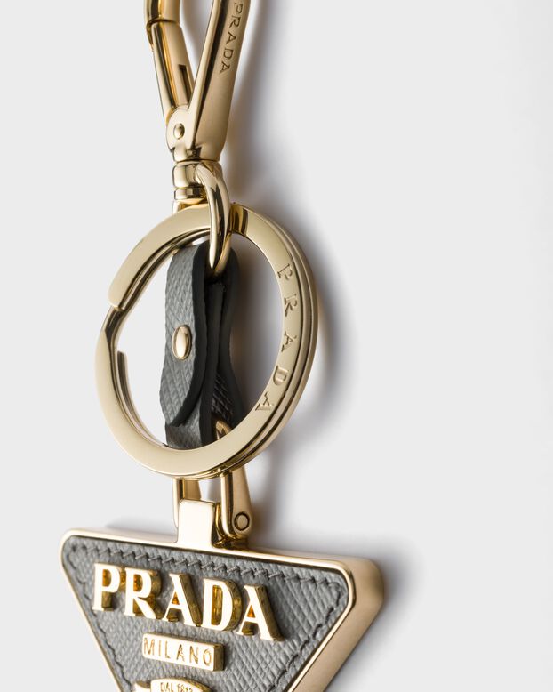 Saffiano leather and metal keychain, , hi-res
