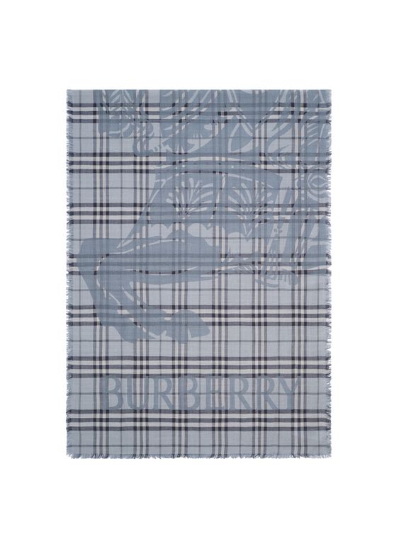 Wide Knight Check Wool Silk Scarf, , hi-res