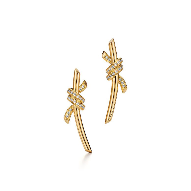 Tiffany Knot Earrings in Yellow Gold with Diamonds, , hi-res