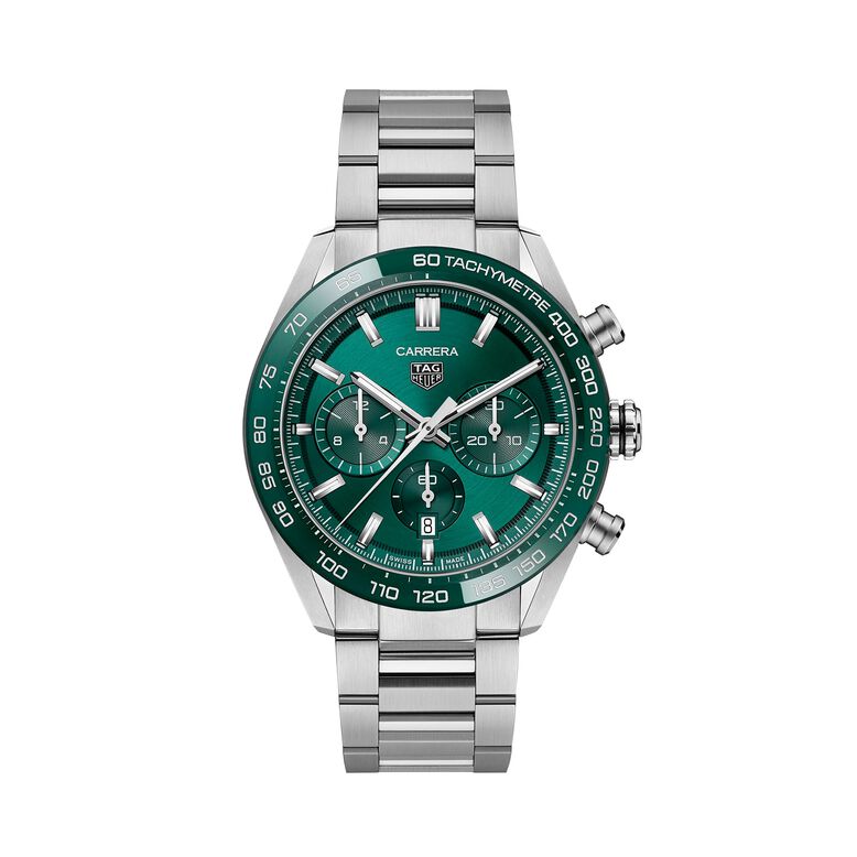 Carrera Chronograph 44mm Mens Watch Green Stainless Steel, , hi-res
