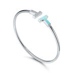 Tiffany T diamond and turquoise wire bracelet in 18k white gold, medium, , hi-res