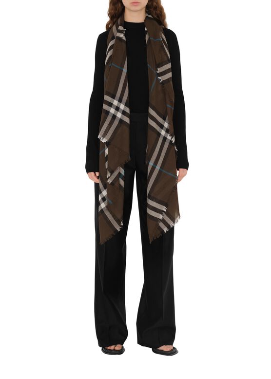 Wide Check Wool Scarf, , hi-res
