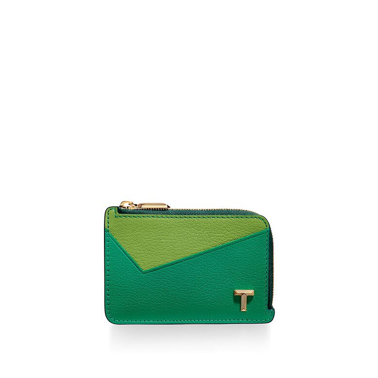 Tiffany T Zip Card Case in Emerald Green colourblock Leather, , hi-res