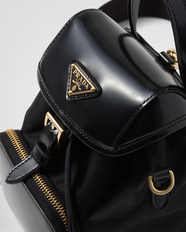 Small Re-Nylon and brushed leather backpack, , hi-res
