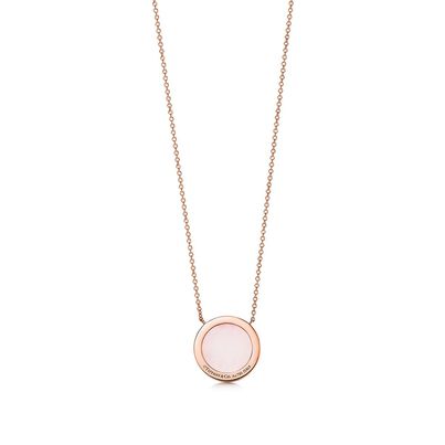 Tiffany T diamond and pink opal circle pendant in 18k rose gold, , hi-res