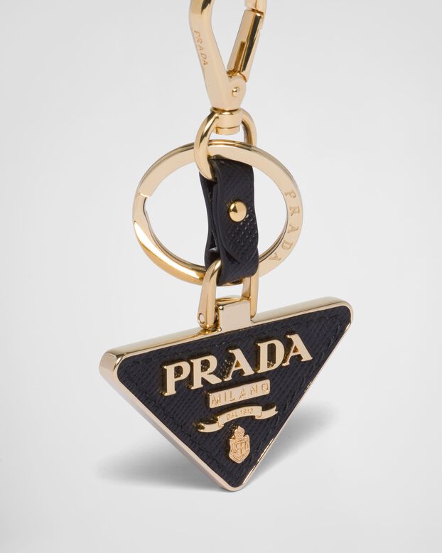 Saffiano Leather and Metal Keychain, , hi-res