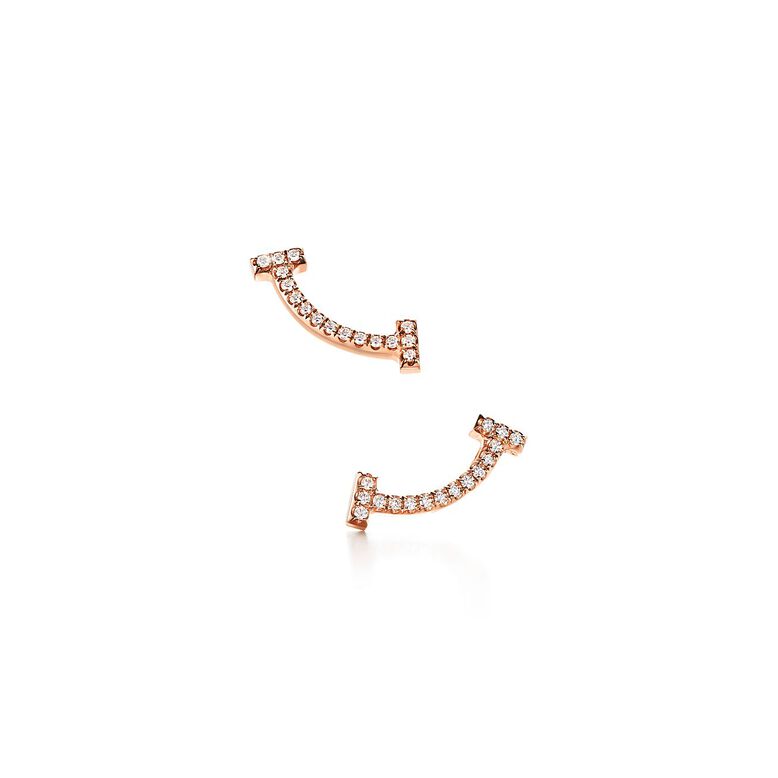 Tiffany T smile earrings in 18k rose gold with diamonds, , hi-res