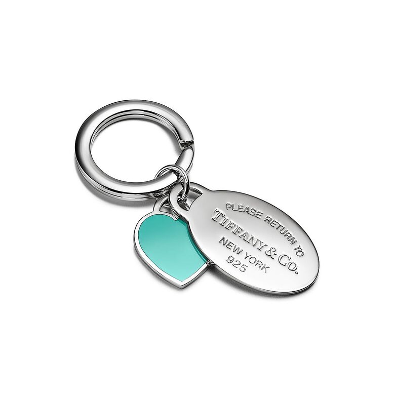 Return to Tiffany&trade; Oval and Heart Tag Keyring in Silver with Tiffany Blue&reg;, , hi-res