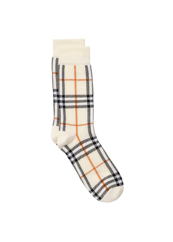 Check Cotton Cashmere Blend Socks, , hi-res