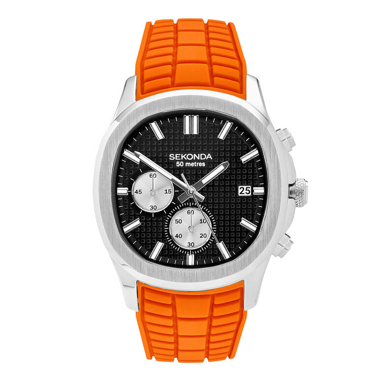Orange Silicone Black Dial Chronograph, , hi-res