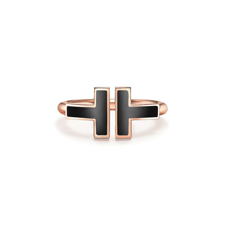 Tiffany T Black Onyx Wire Ring in Rose Gold - Size 4 1/2, , hi-res