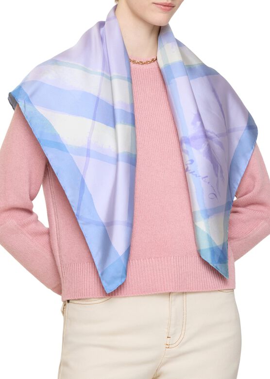 Watercolour Check Silk Scarf, , hi-res