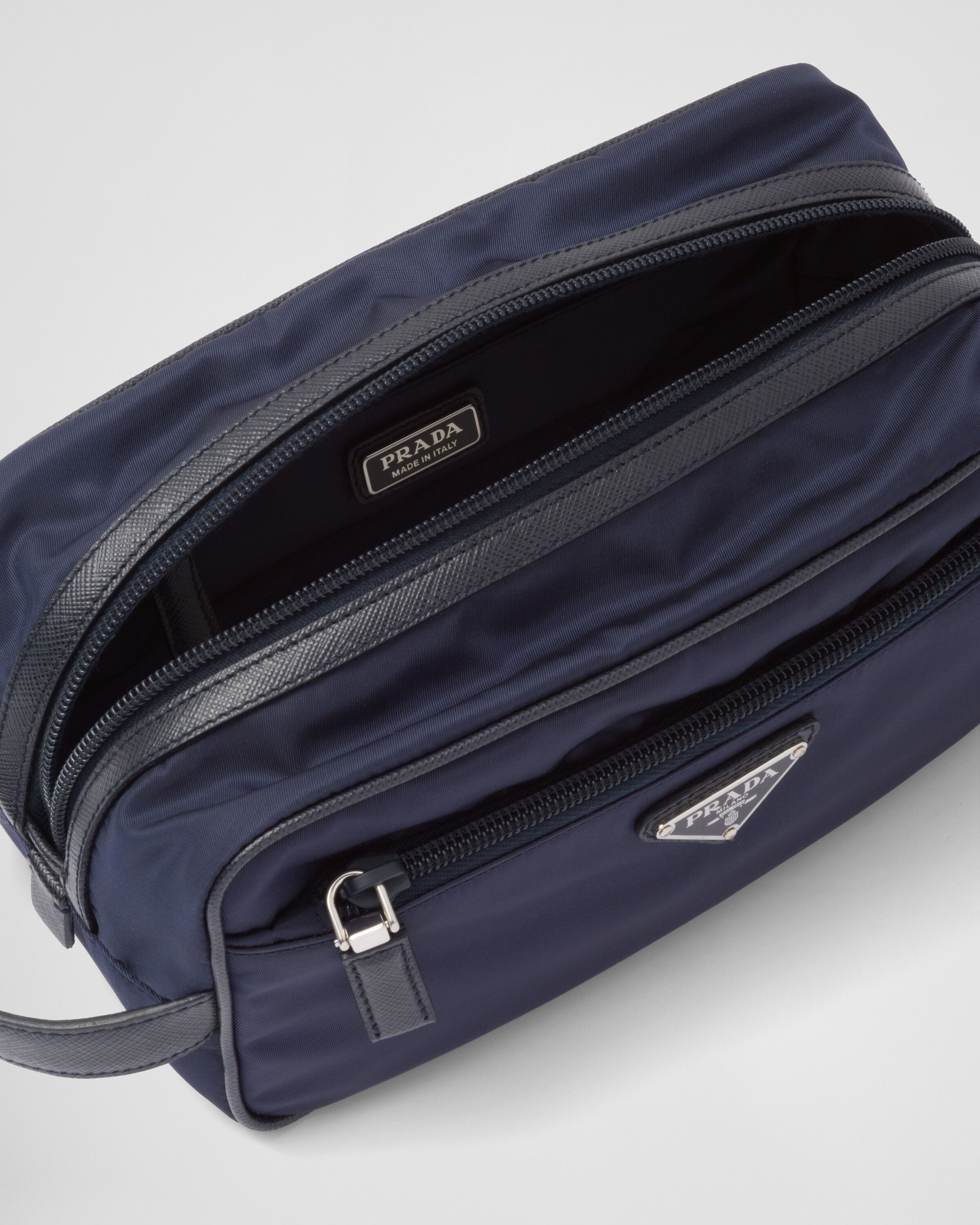 Re-Nylon and Saffiano leather travel pouch