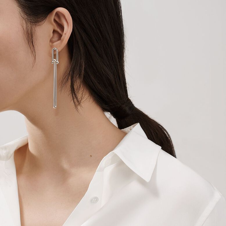 Tiffany HardWear double long link earrings in sterling silver, , hi-res
