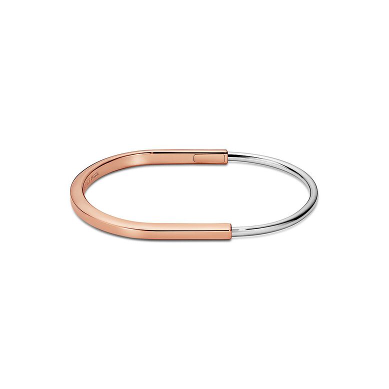 Tiffany Lock Narrow Bangle in Rose and White Gold - Size Small, , hi-res