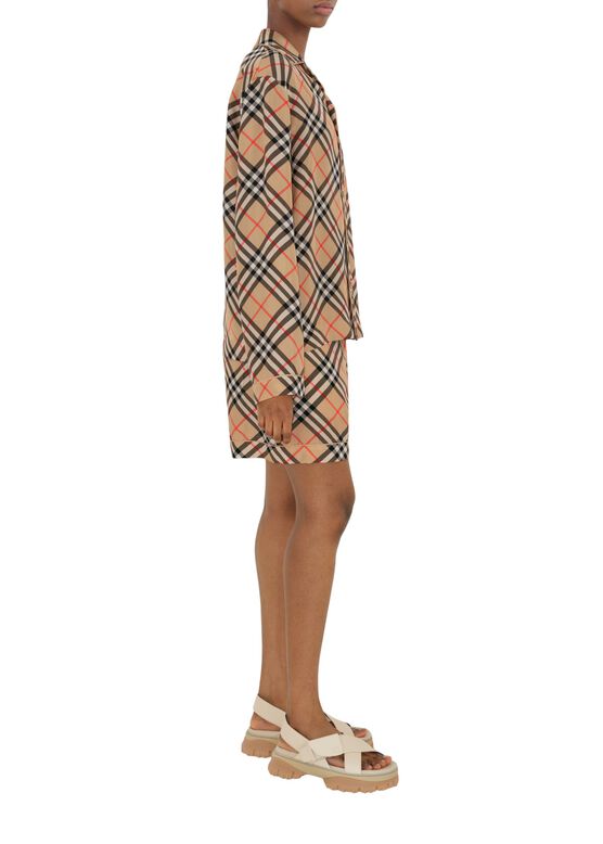 Regular Fit Check Silk Pyjama Shirt, , hi-res